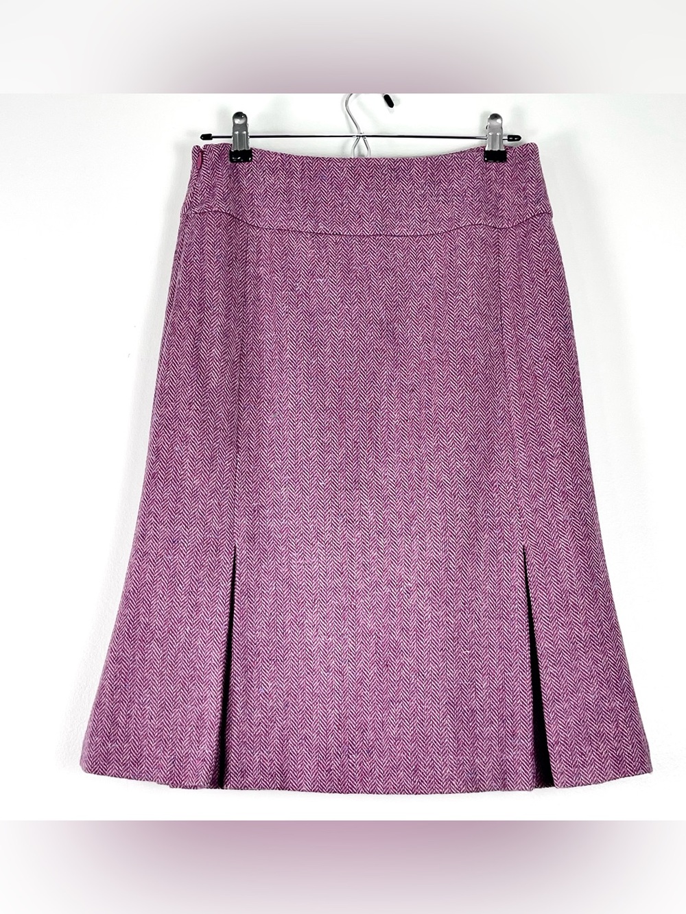 TIBI Pink Fuchia Herreingbone Wool Pencil Straight Skirt Lined Pleated Hem Sz. 4